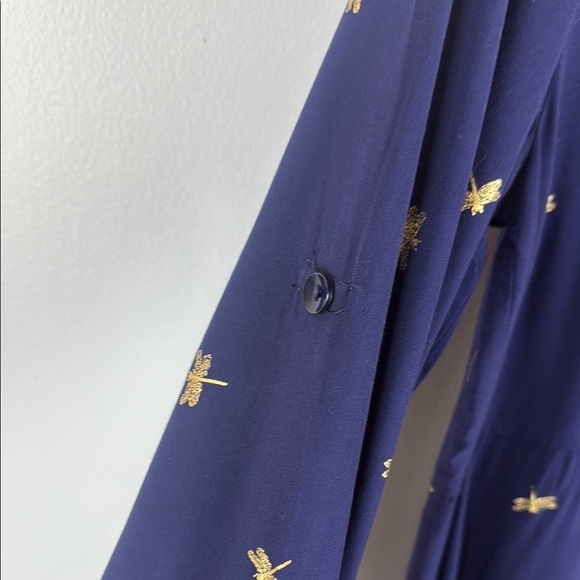 Luna Moon Dragonfly Embroidered Blue Button Down Tunic Size Large - Picture 6 of 12
